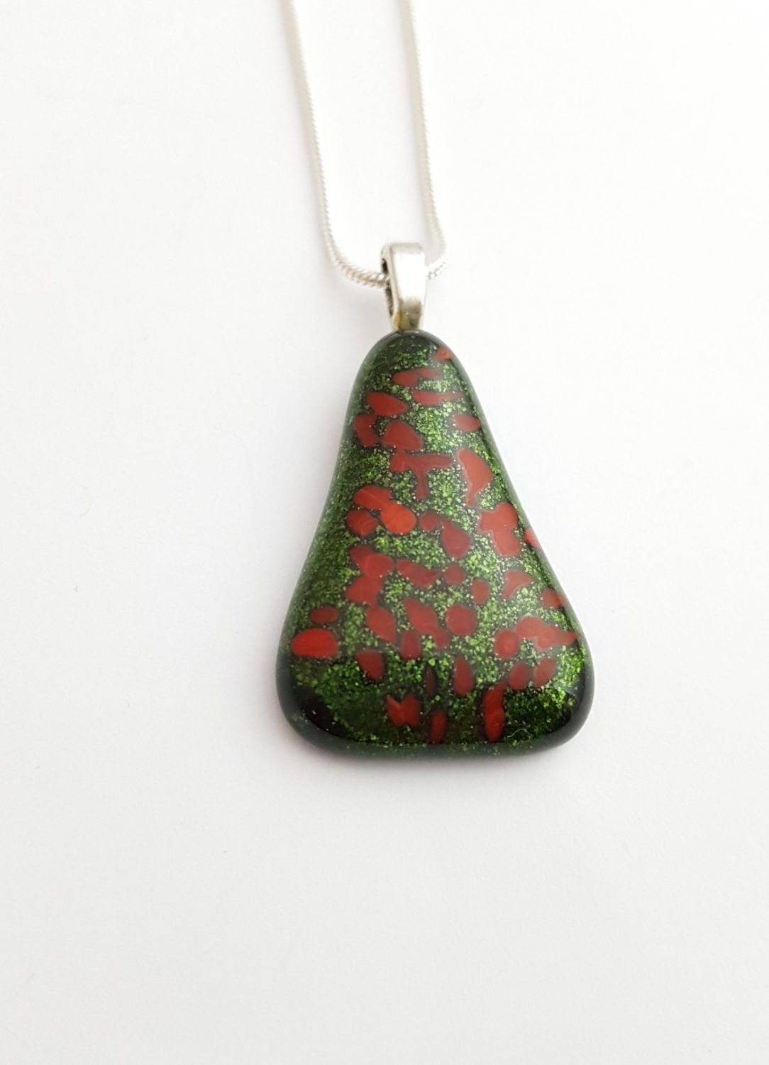 Sparkly Aventurine green pendant with red speckles