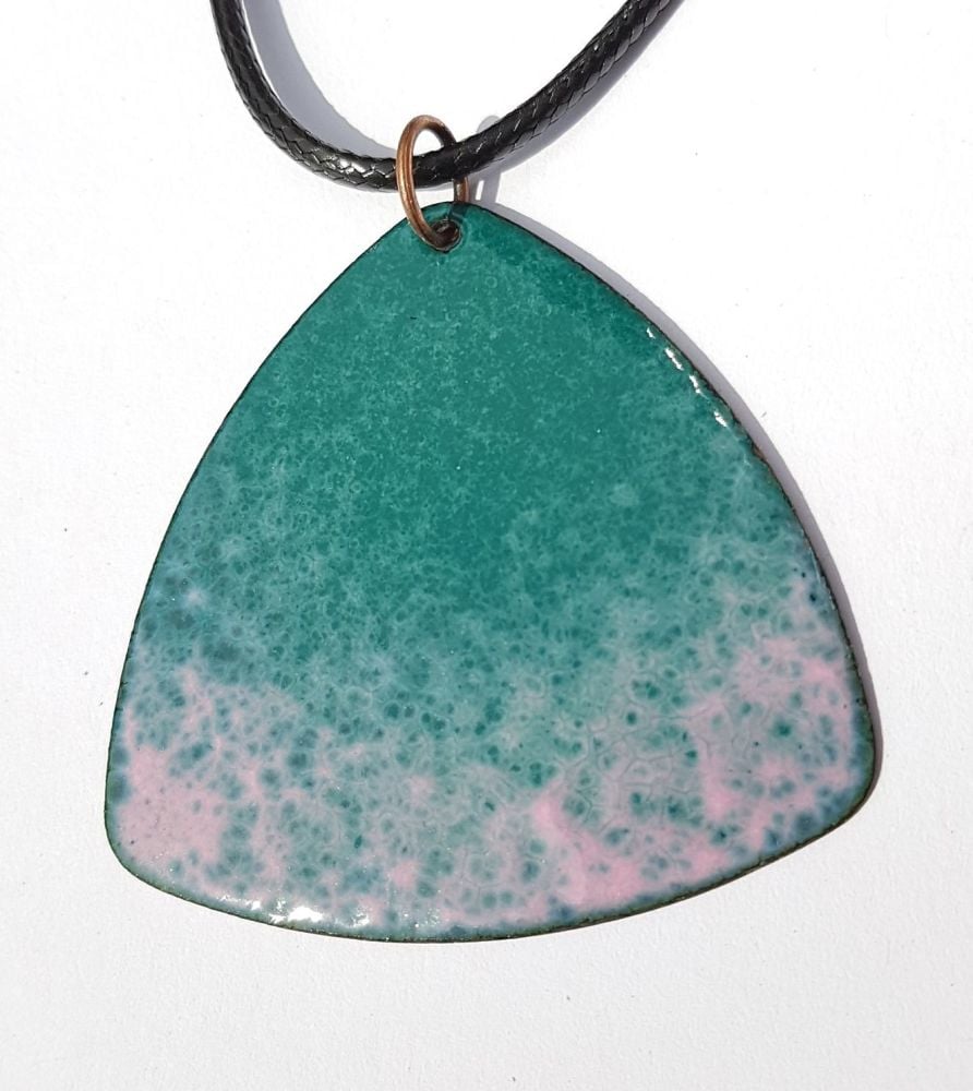 Pink blending into teal and jade patterned necklace