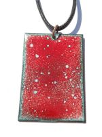 Poppy red and pale blue speckles necklace