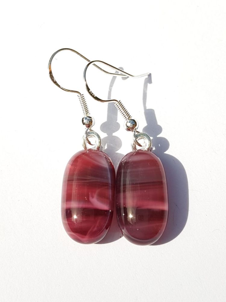 Swirly dusky damson plum medium drop earrings