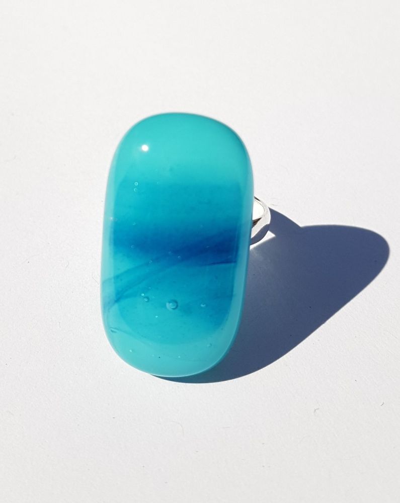 Turquoise and sparkly blue large glass ring