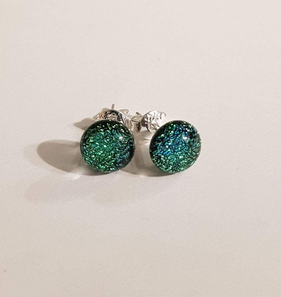 Dichroic - green-gold sparkly stud earrings