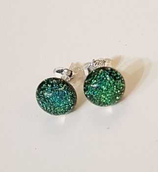 Dichroic - green-gold sparkly stud earrings