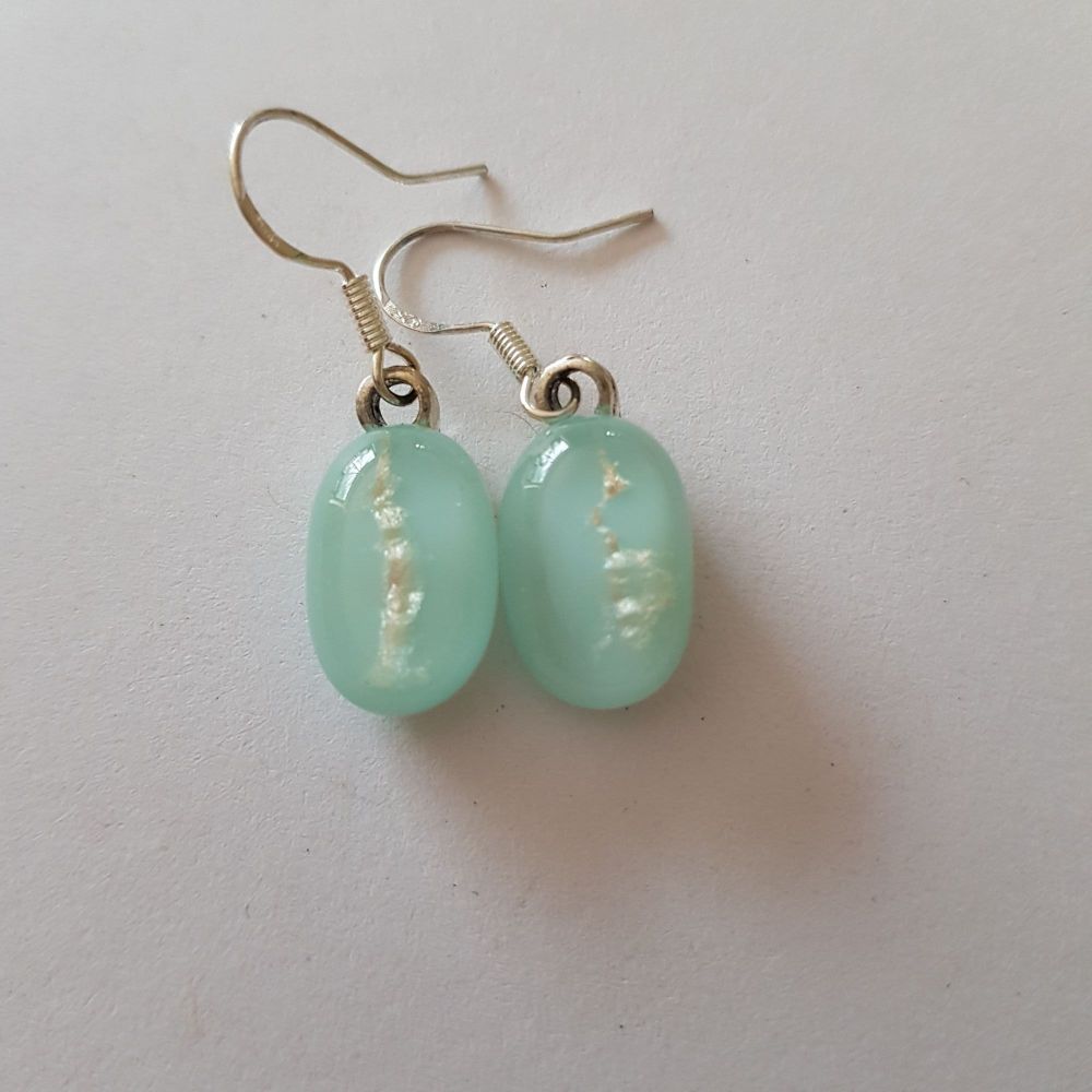 Duck egg blue earrings with silver mica tendrils