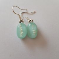 Duck egg blue earrings with silver mica tendrils