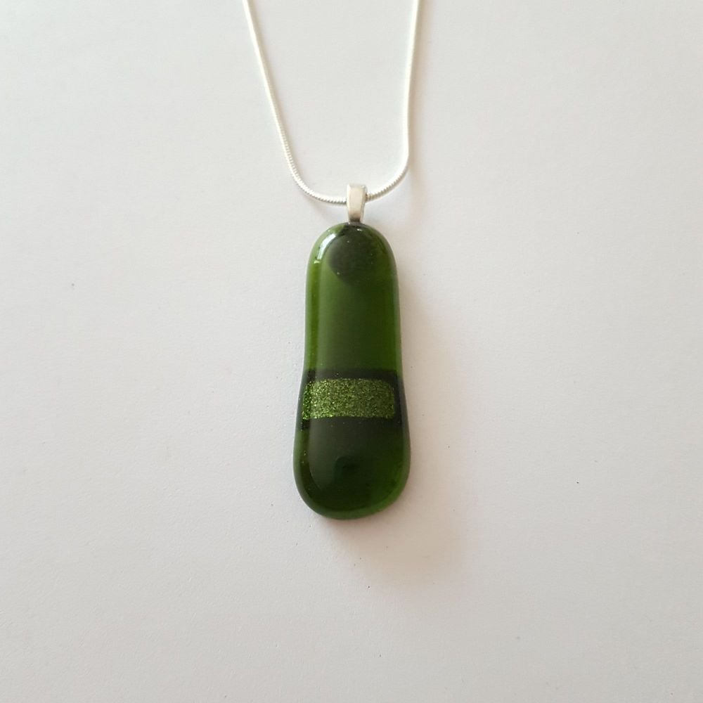 Pine green glass with sparkly Aventurine green stripe pendant