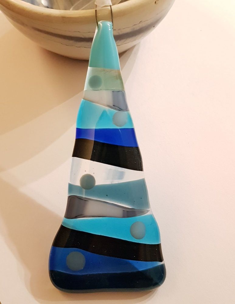 Christmas glass tree - blues with baubles