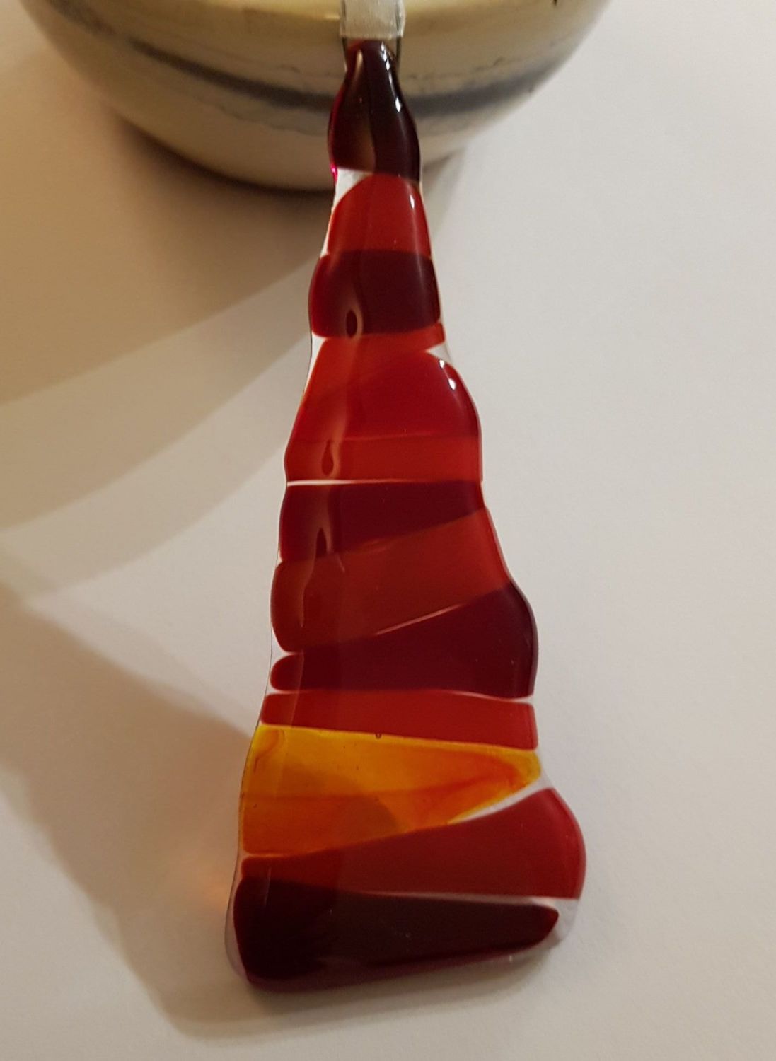Christmas glass tree - red with green sparkly baubles