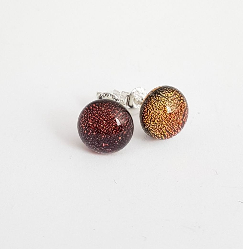 Dichroic - autumn colours sparkly stud earrings