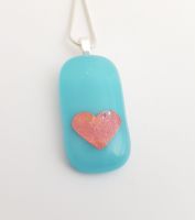 Turquoise pendant with plum mica heart