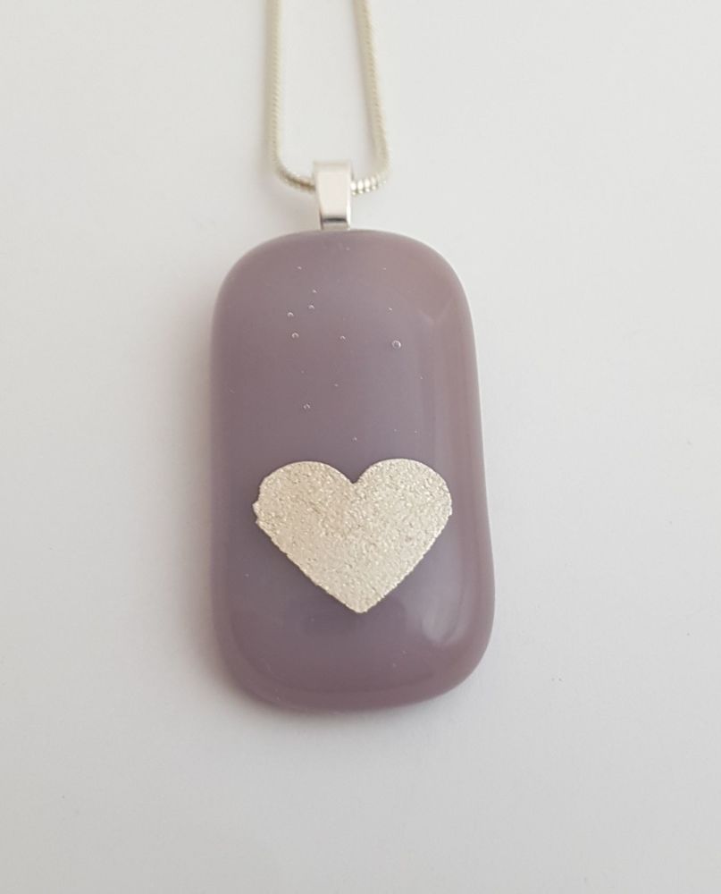 Dusky lilac pendant with silver mica heart