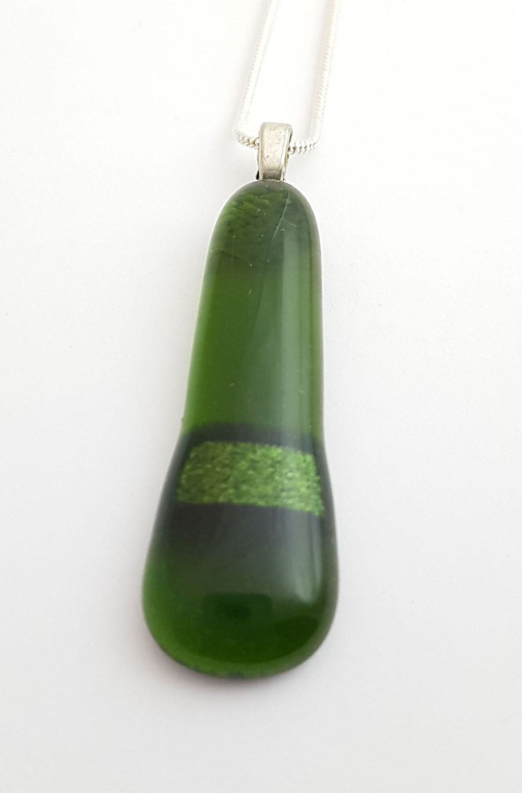 Pine green glass with sparkly Aventurine green stripe pendant