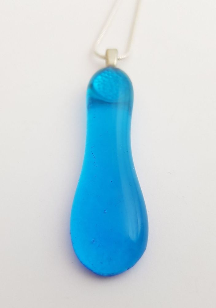 Transparent turquoise blue teardrop pendant