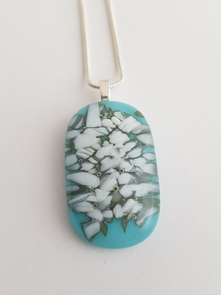 Turquoise glass with beachy speckles pendant