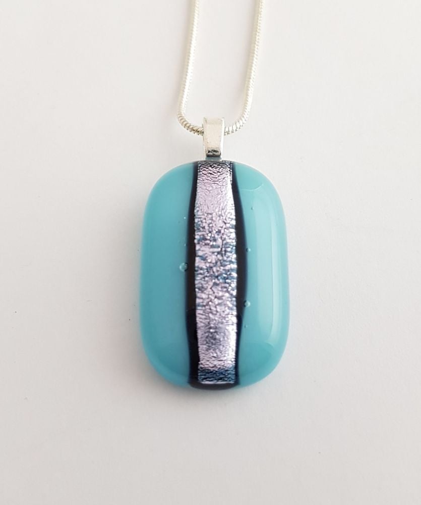 Dichroic stripe - medium turquoise with silver sparkly stripe