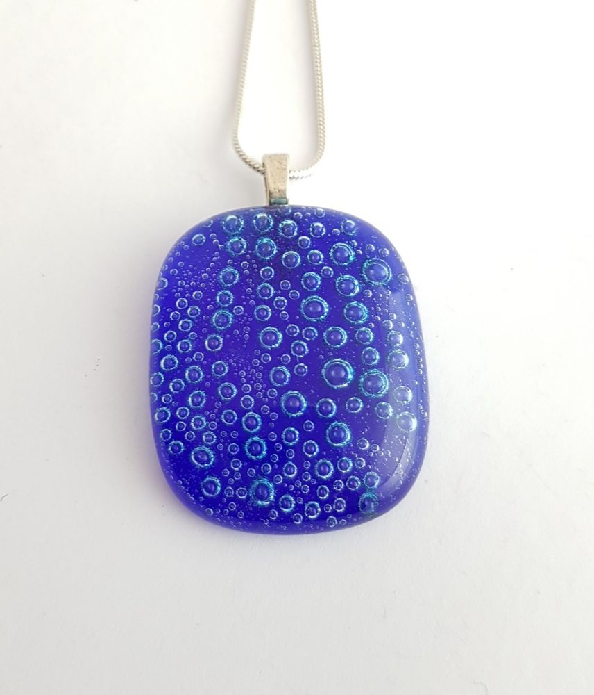 Bubbles - Cobalt blue bubbles square pendant