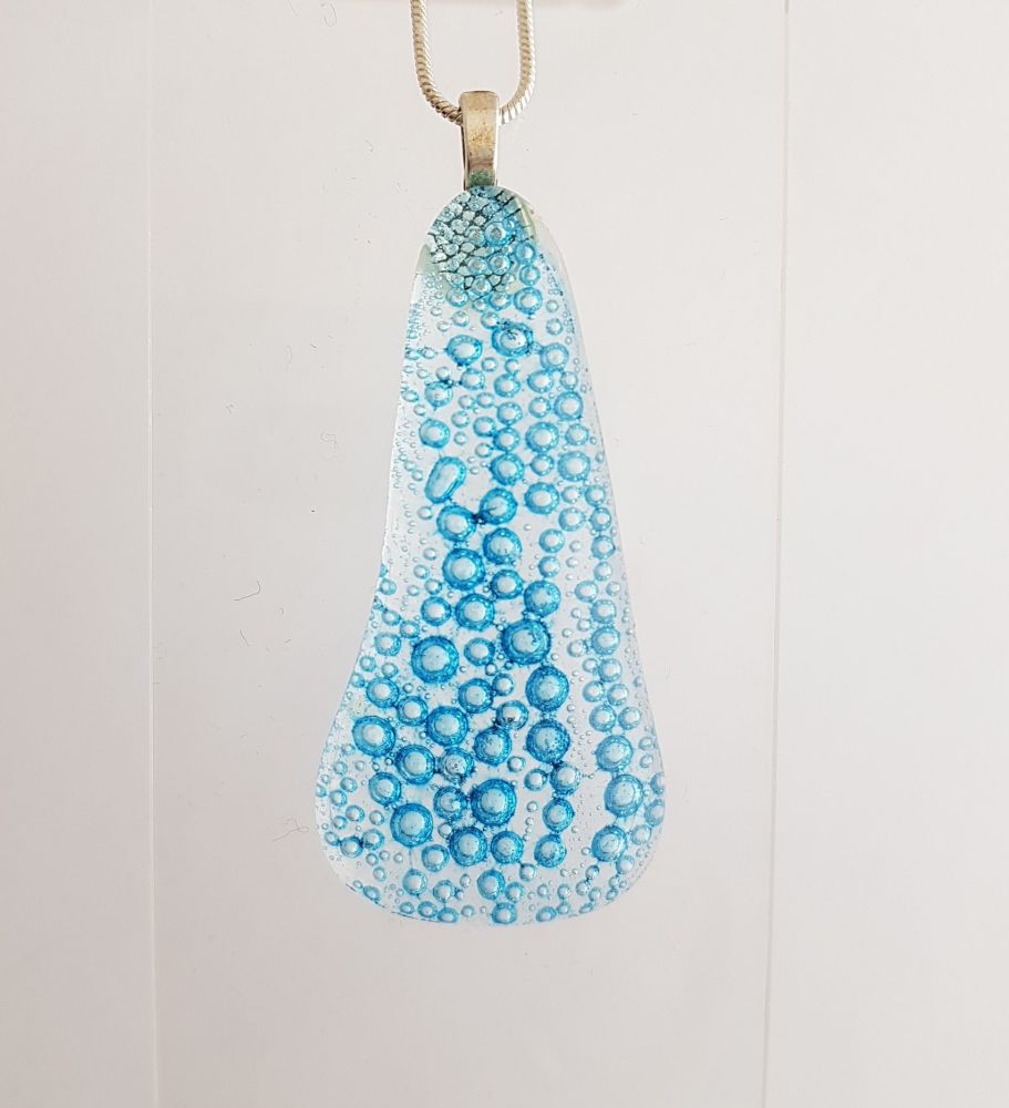 Bubbles - Clear with blue bubbles large triangular pendant