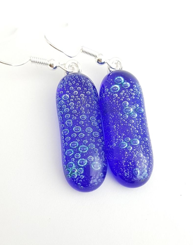 Bubbles - Cobalt blue bubbles long drop earrings