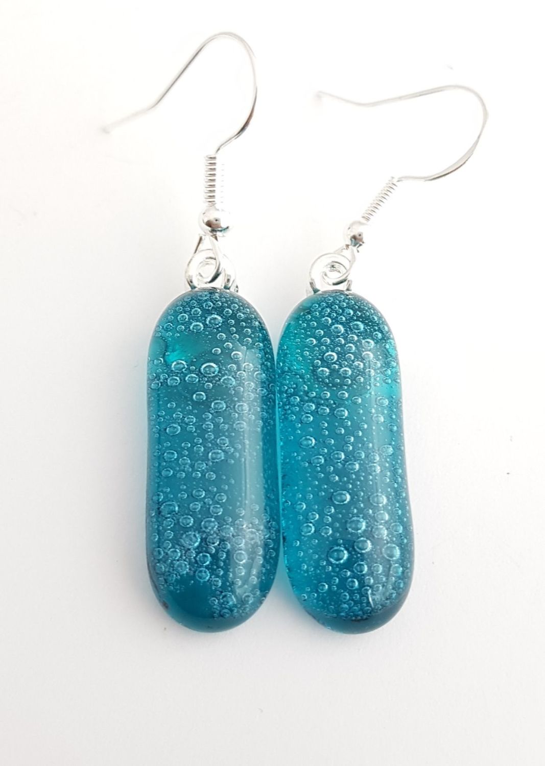 Bubbles - Peacock blue bubbles long drop earrings