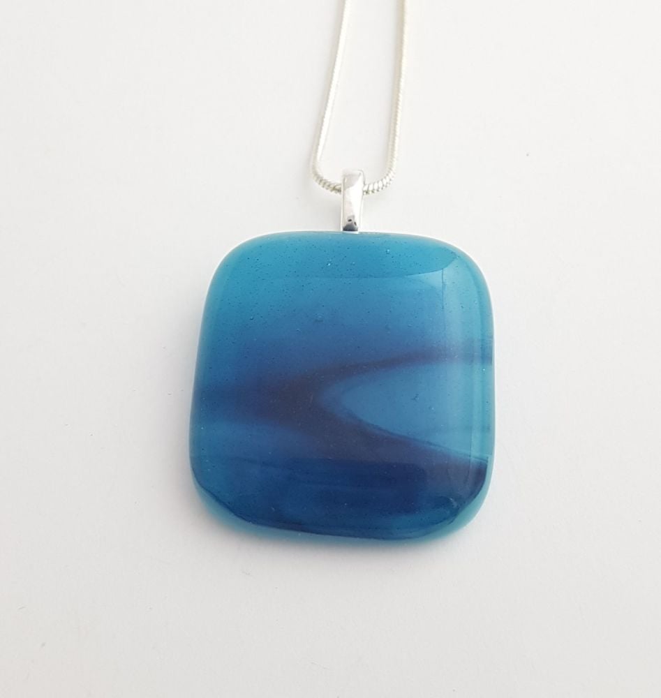 Swirly sea blues square pendant