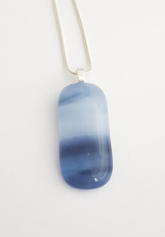 Swirly lavender, blue & white ripples long pendant