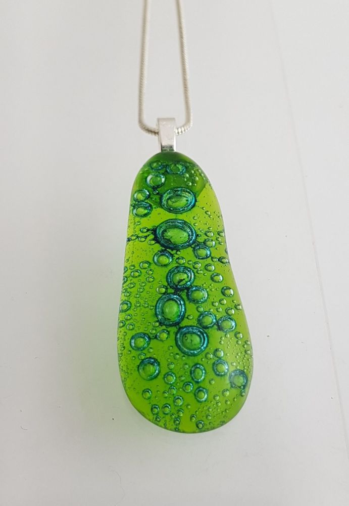 Bubbles - Lime green bubbles glass triangular pendant