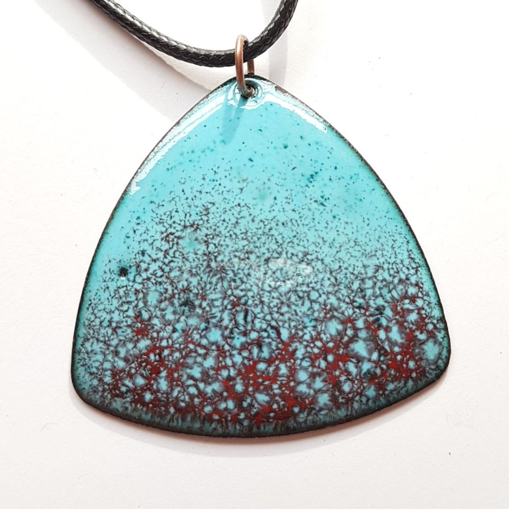 Maroon red and turquoise enamelled necklace