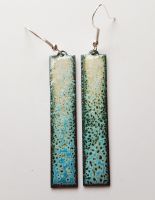 Ochre, turquoise and black speckled long earrings