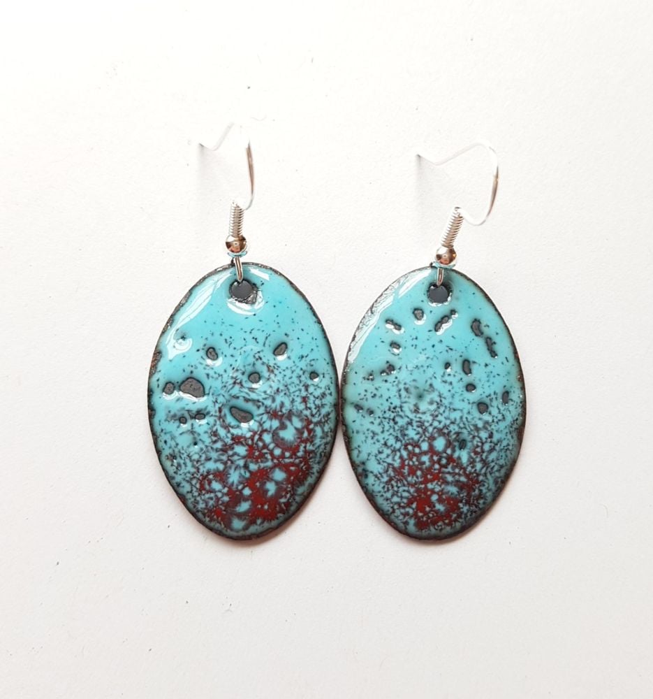 Turquoise with poppy red speckles earrings