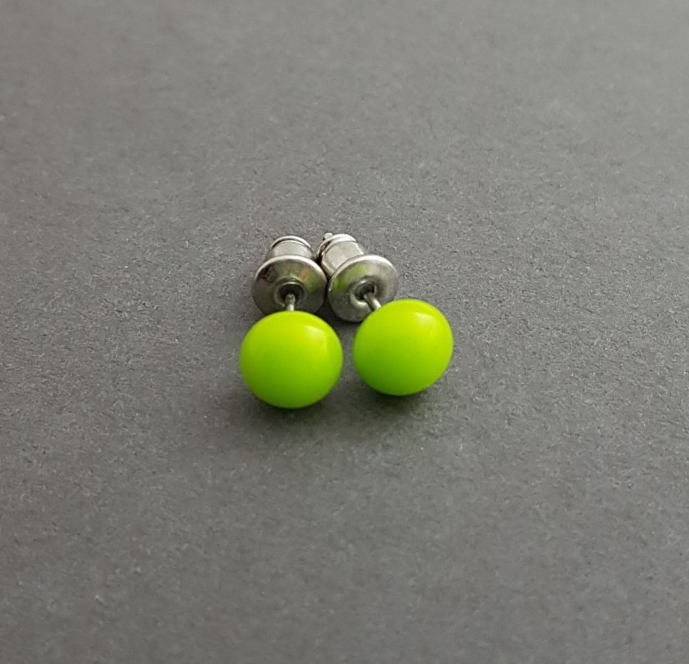 Small lime green glass stud earrings