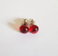Dark cranberry pink transparent glass stud earrings