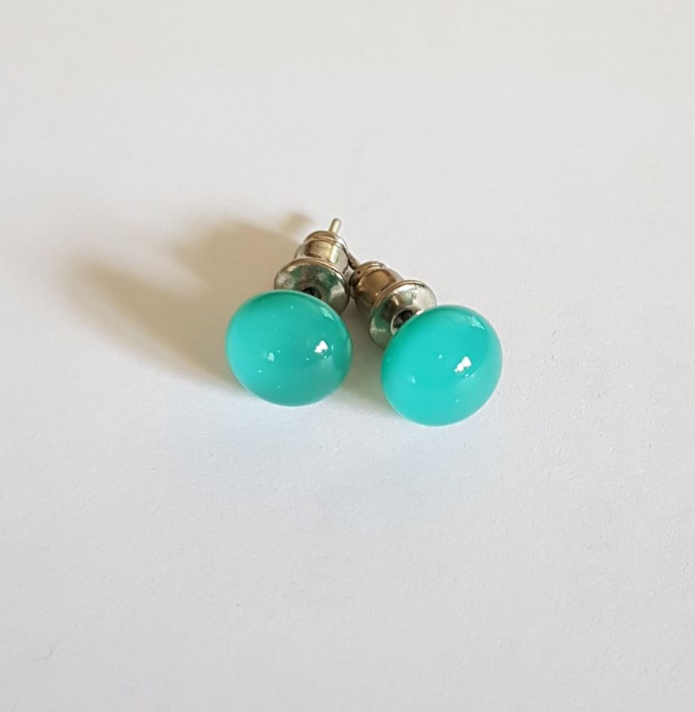 Teal blue opaque glass stud earrings