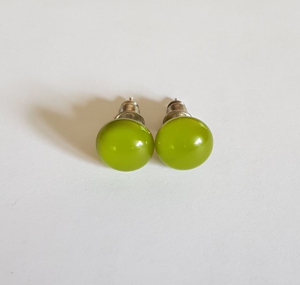 Avocado green opaque glass stud earrings