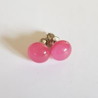 Raspberry pink opaque glass stud earrings