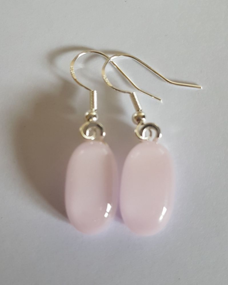 Baby pink pastel opaque glass drop earrings