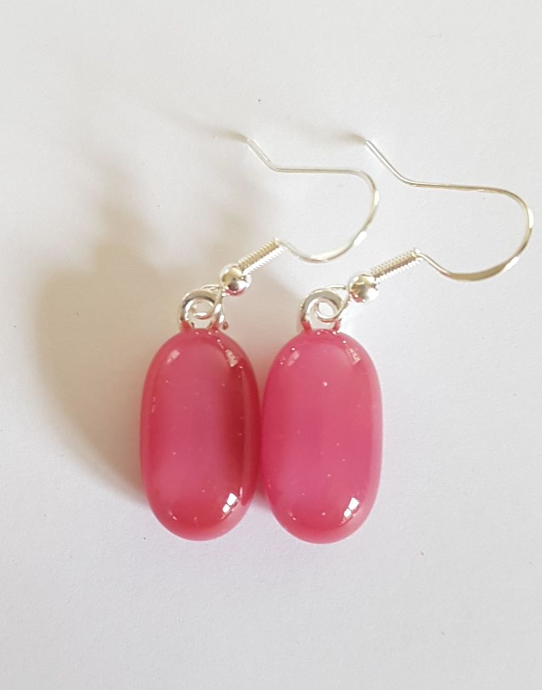Raspberry pink opaque glass drop earrings