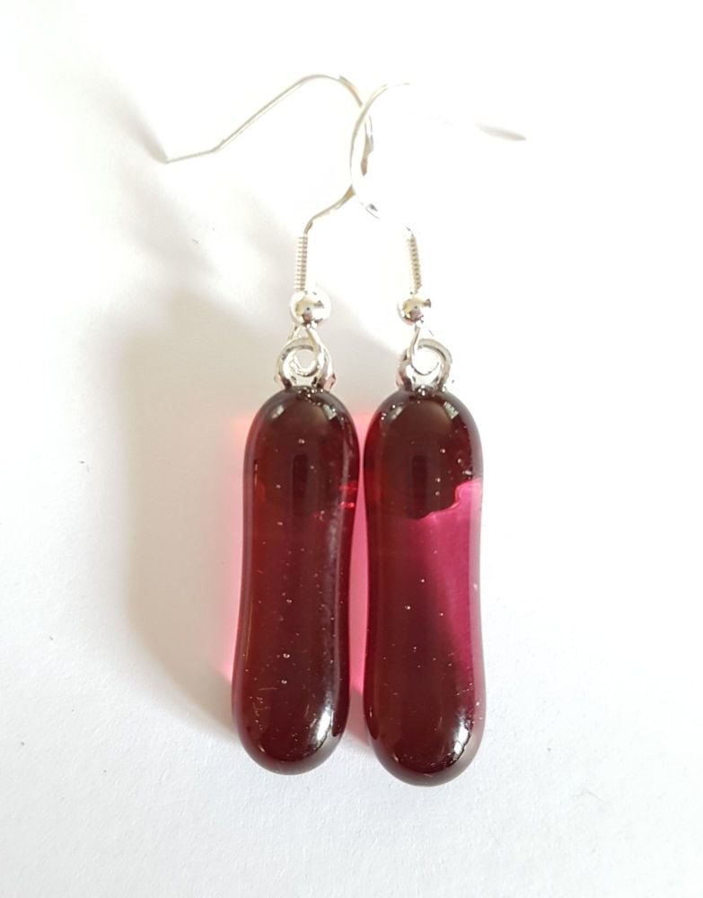 Cranberry pink transparent glass medium drop earrings