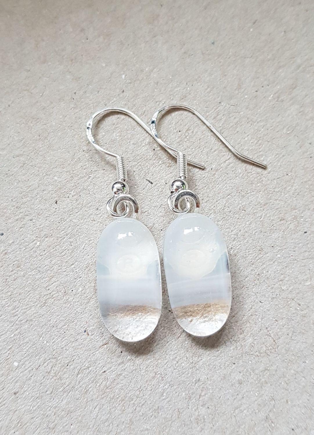 Swirly cloudy white small drop earrings