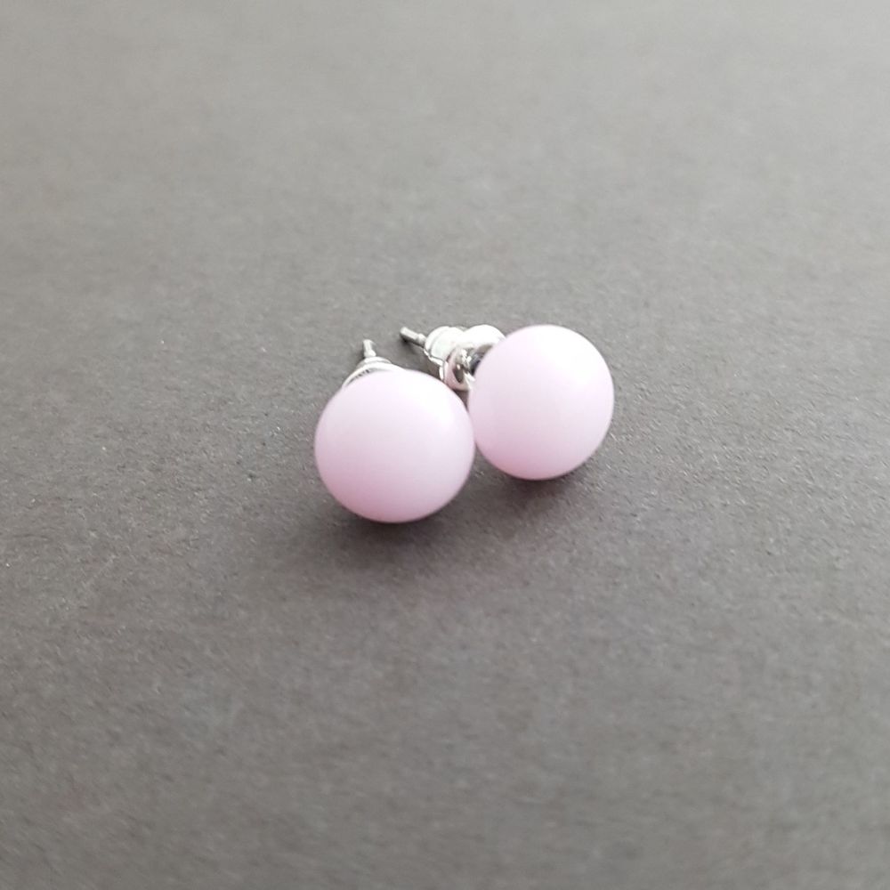 Baby pink opaque glass small stud earrings