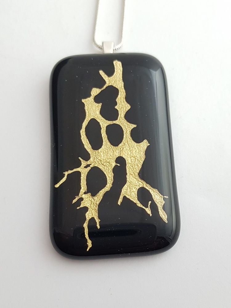 Mica - large black with gold mica sculpture pendant