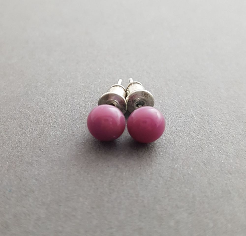 Mulberry pink opaque glass tiny stud earrings