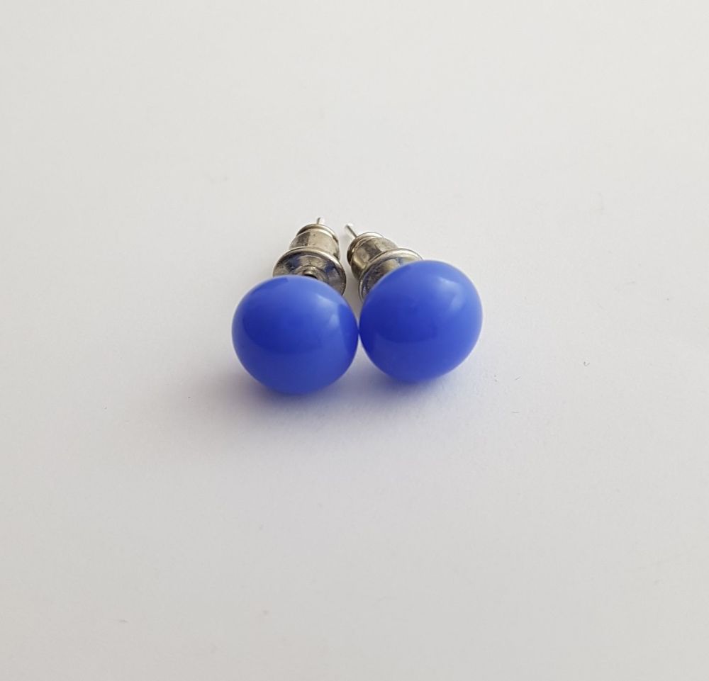 Blue opaque glass stud earrings