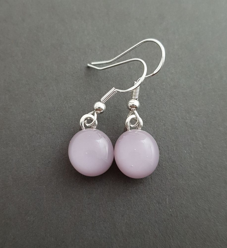 Dusky pink pastel opaque glass drop earrings
