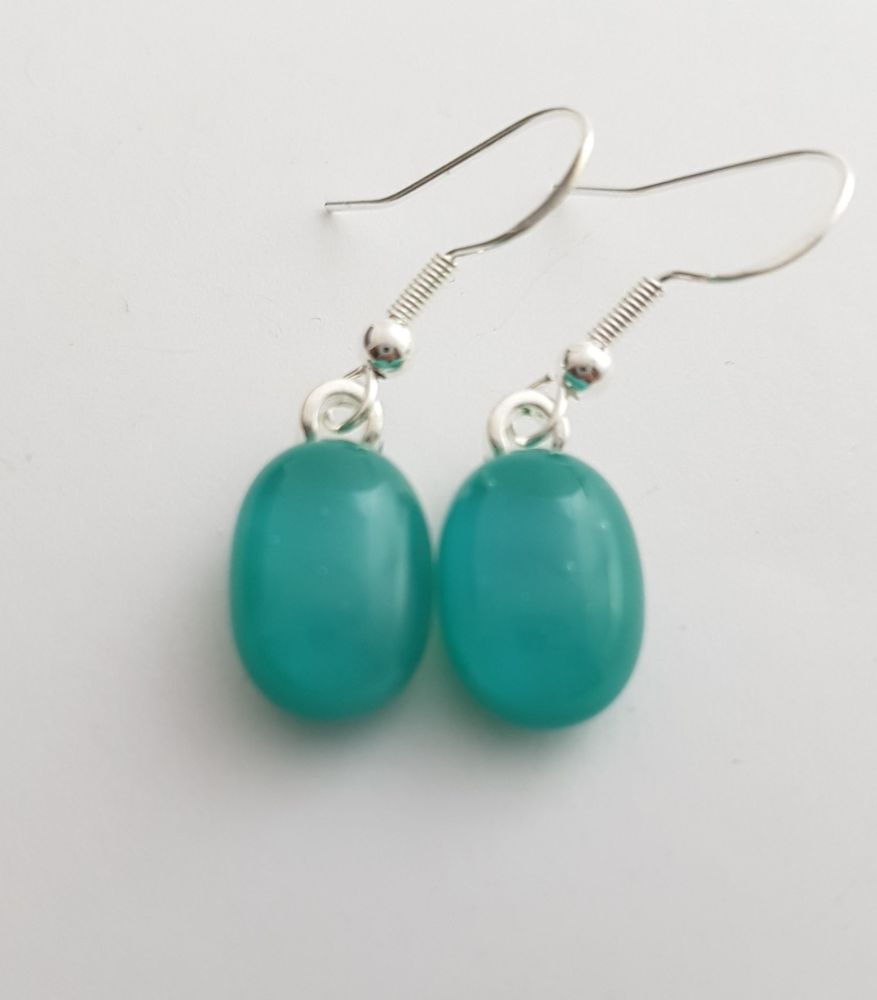 Teal blue opaque glass drop earrings