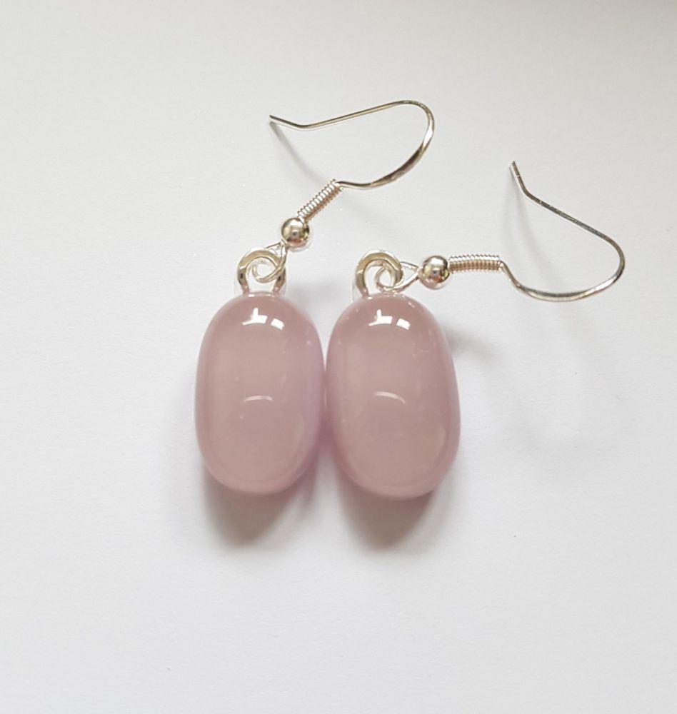 Dusky pink pastel opaque glass drop earrings