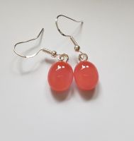 Raspberry pink opaque small glass drop earrings