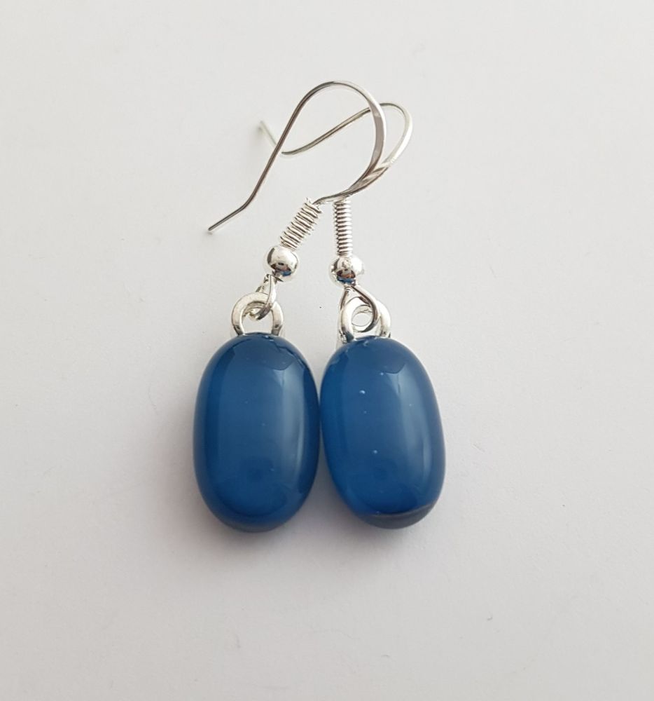 Teal blue opaque glass drop earrings