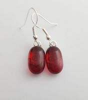 Cherry pink transparent glass drop earrings