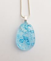 Bubbles - Clear with blue bubbles small oval pendant
