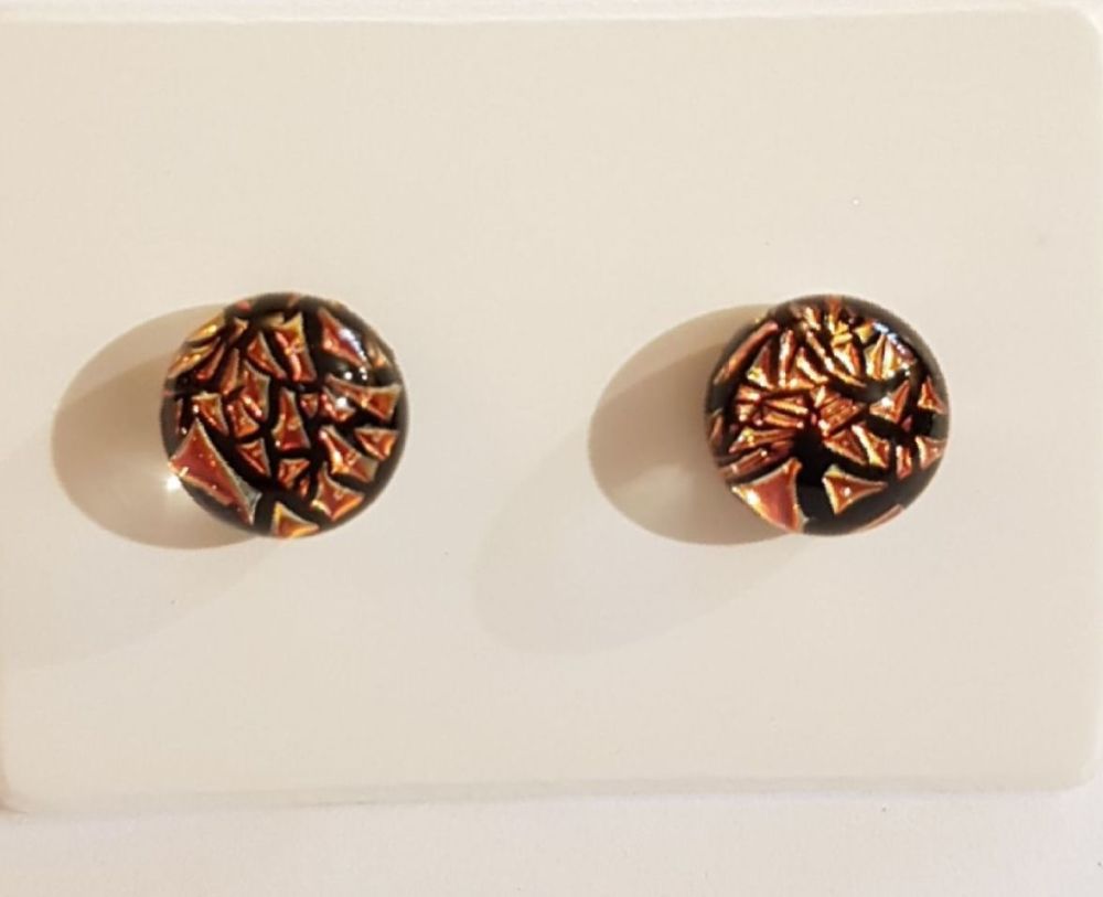 Dichroic - red, orange and gold sparkly stud earrings